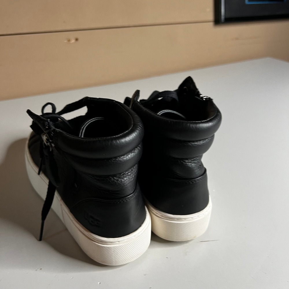 UGG Olive High Top Sneakers Black Leather Side Zip Platform 1104068 Womens 8 - Picture 8 of 10
